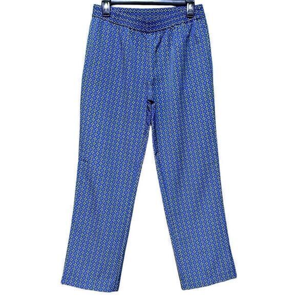 Talbots Petite Flat Front‎ Ankle Pants Wide Leg Blue White Medallion Size 4P - Picture 1 of 7